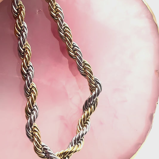 Collana "Rope" Bold Bicolor – Girocollo Intrecciato Oro e Argento in Acciaio Inox | Eldra Milano