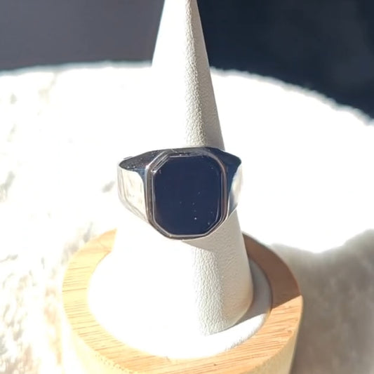 Anello "Nox" - Onice Nero & Acciaio Inox