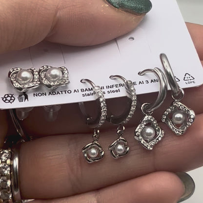 Set 3 Paia Orecchini TRIPLE PEARL | Eldra Milano