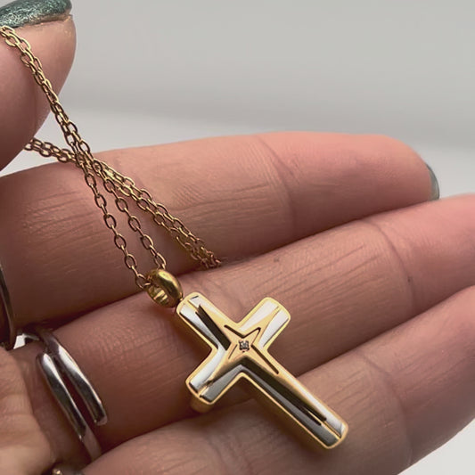 Collana SACRED LIGHT Gold | Croce Bicolore in Acciaio Inox – Eldra Milano