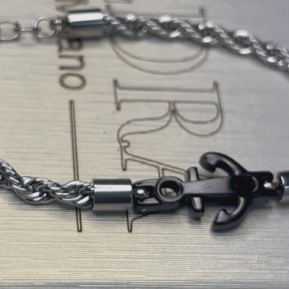 Bracciale OCEAN ROPE – Maglia a Corda con Ancora Brunita | Eldra Milano