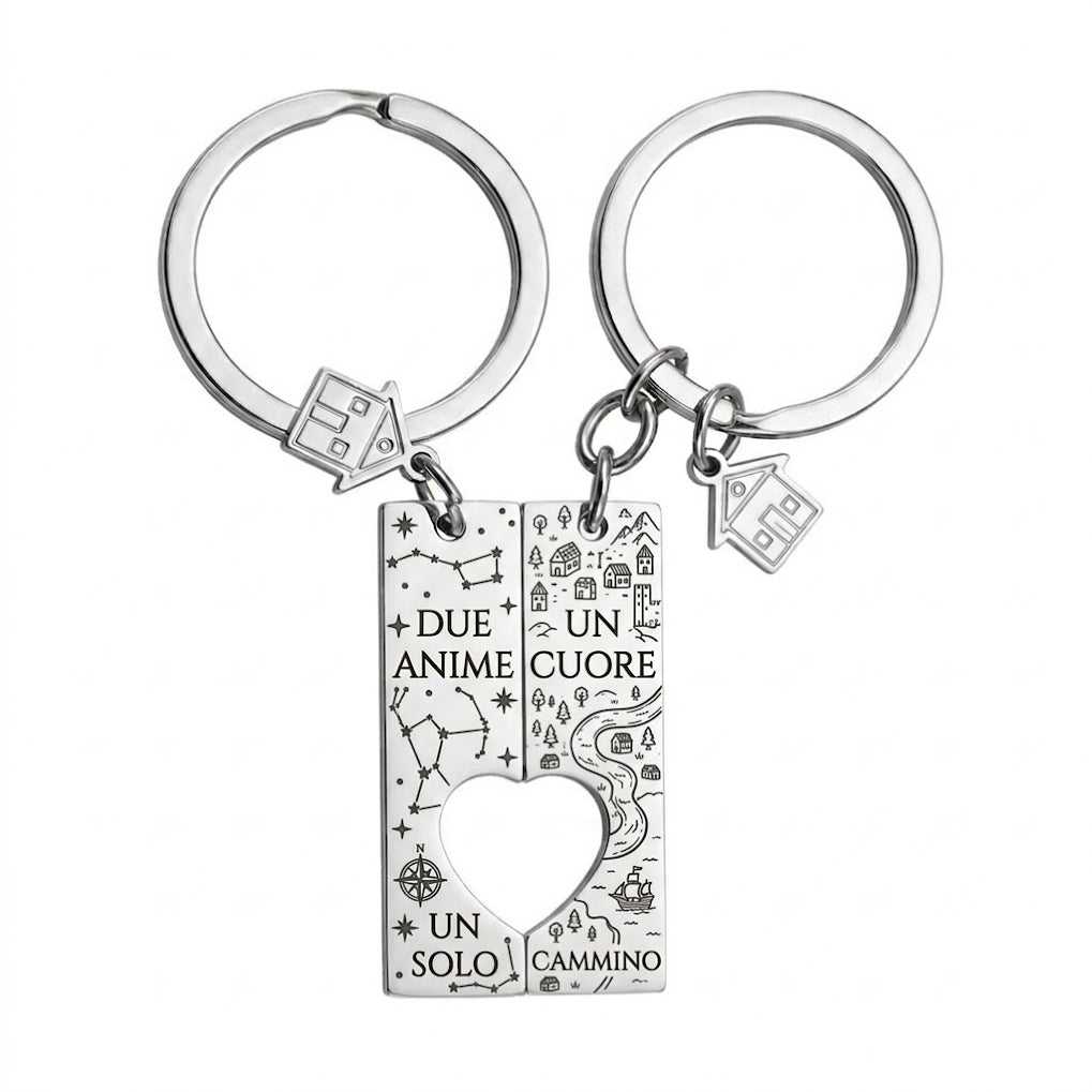 Portachiavi YOU & ME | Barretta Cuore Spezzato Personalizzabile in Acciaio Inox – Eldra Milano