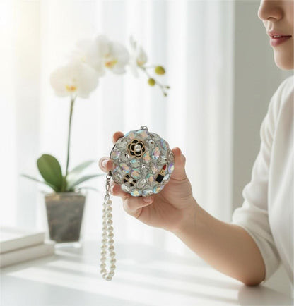 Specchietto da Borsetta con Cristalli e Perle